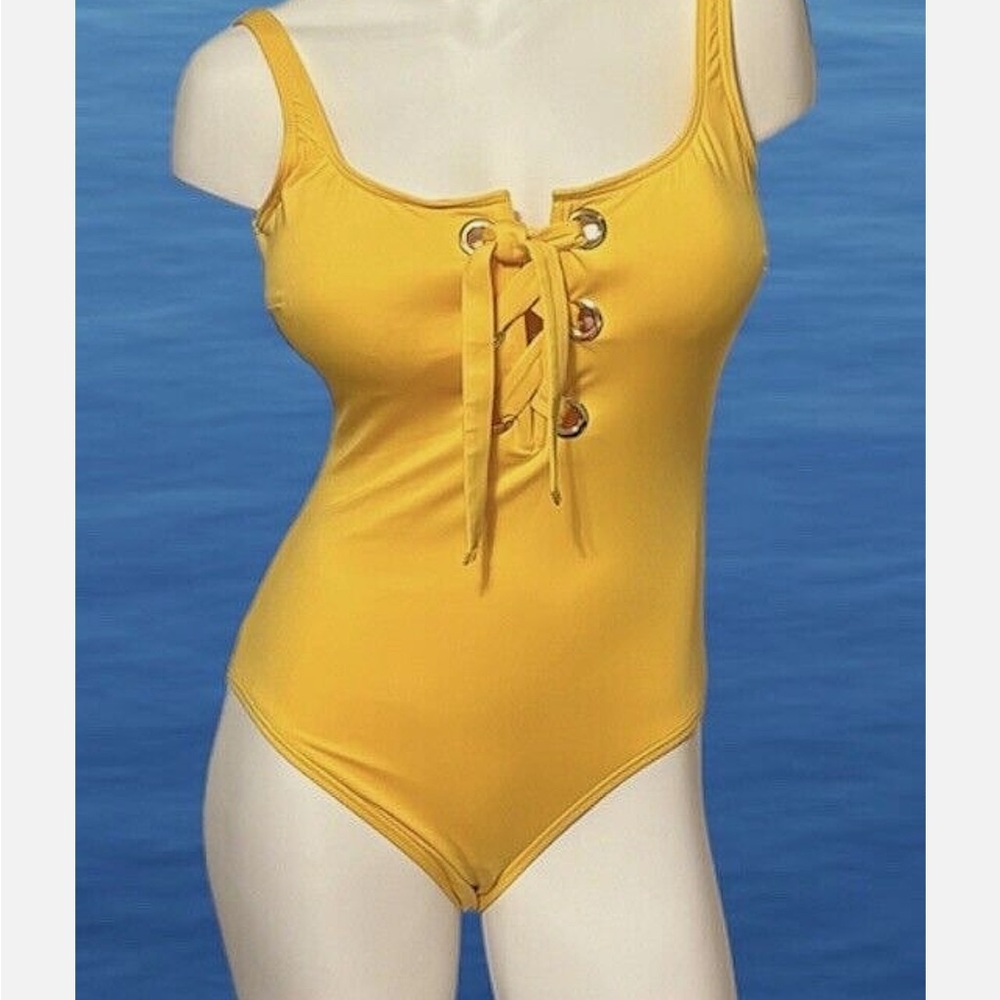 Yellow Lace-Up Swimsuit